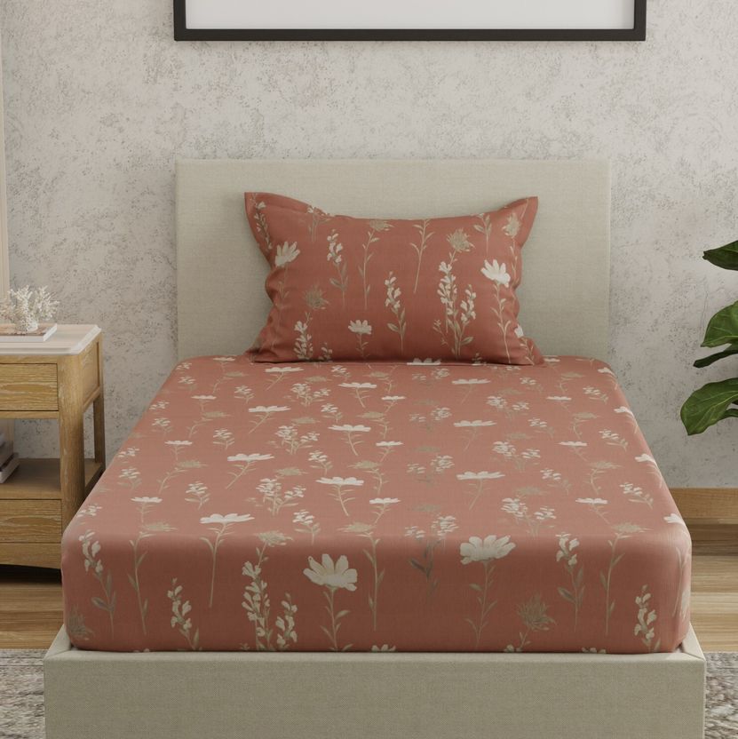 Huesland Cotton Single Flat 144 TC Floral Bedsheet with 2 Pillow - Image 3