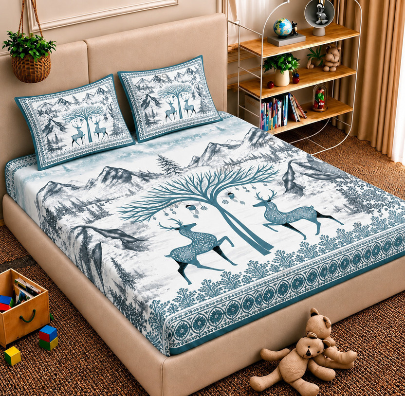 Jaipuri Blue Deer bedsheet