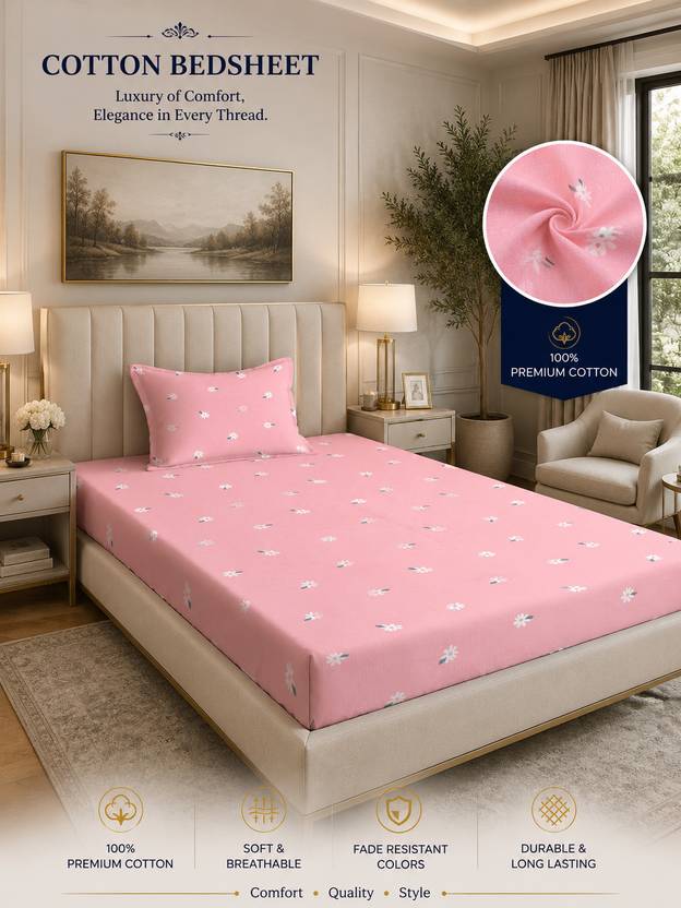 BeddingZone Cotton Single Flat 300 TC Printed 1 Summer Bedsheet