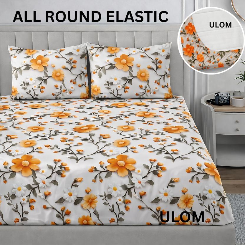 Ulom Cotton Double Fitted (Elastic) 220 TC 3D Printed 1 Bedsheet ...more - Image 5