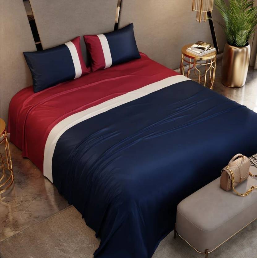CARLTON LONDON Cotton Blend King Flat 300 TC Solid 1 AC Bedsheet with 2 Cushion Covers
