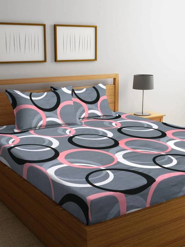 Bedit Cotton Double Flat 200 TC 3D Printed 1 Bedsheet with 2 Pillow Covers
