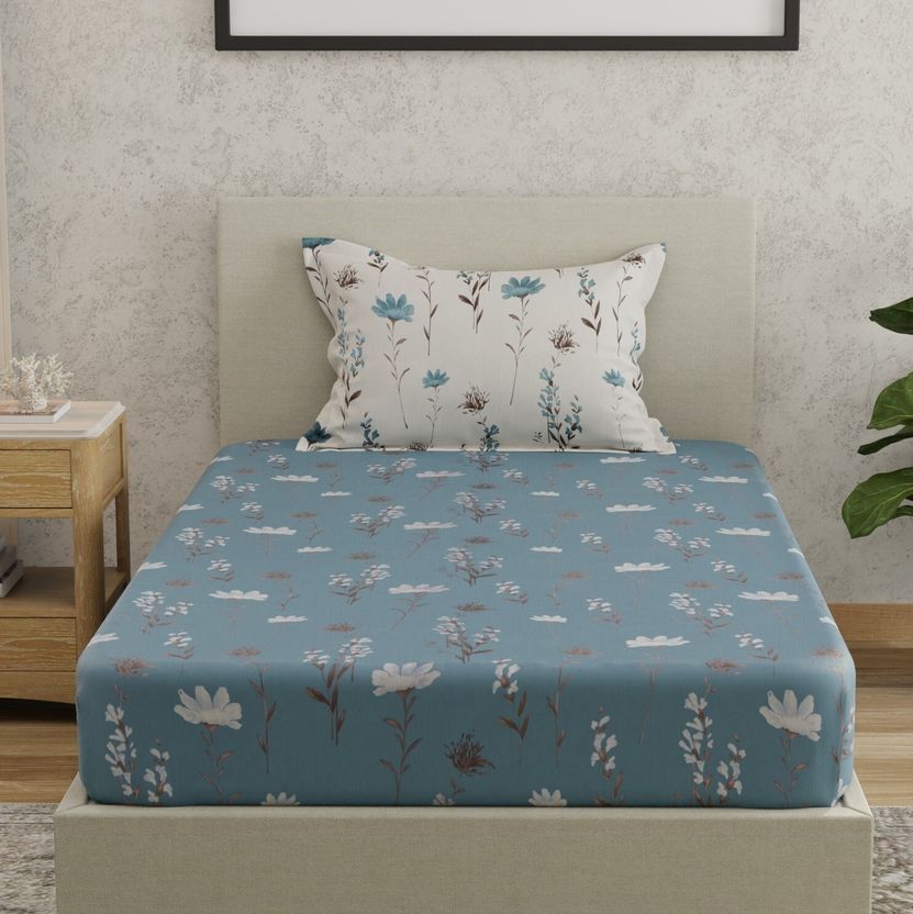 Huesland Cotton Single Flat 144 TC Floral Bedsheet with 2 Pillow - Image 8