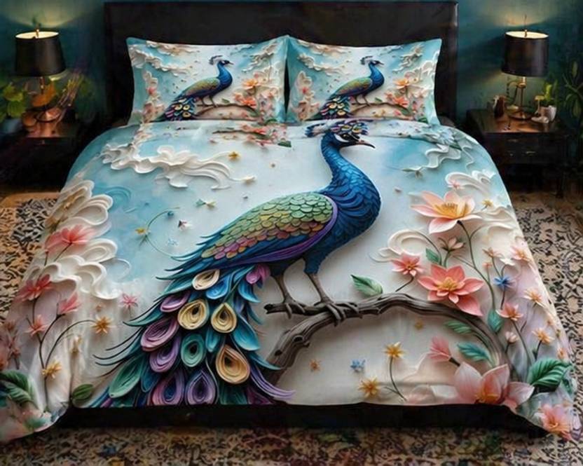 AASHRAE Polycotton Double Flat 400 TC 7D Digital 1 AC Bedsheet with 2 Pillow Covers