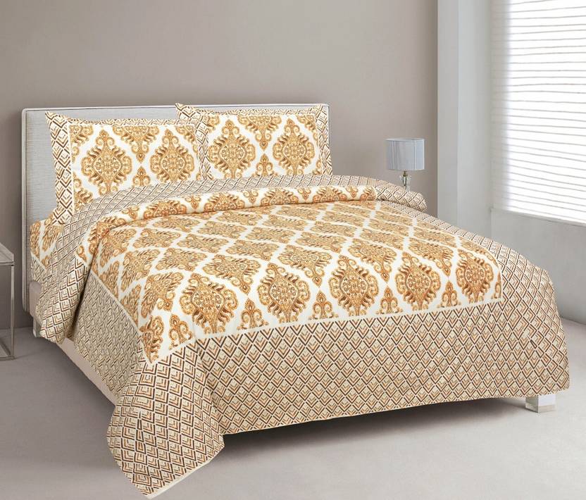 Bombay Dyeing Cotton Double Flat 144 Tc Floral 1 Bedsheet 2 Pillow Covers