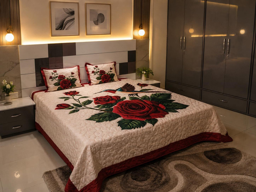 Red Rose & Bird bedsheet