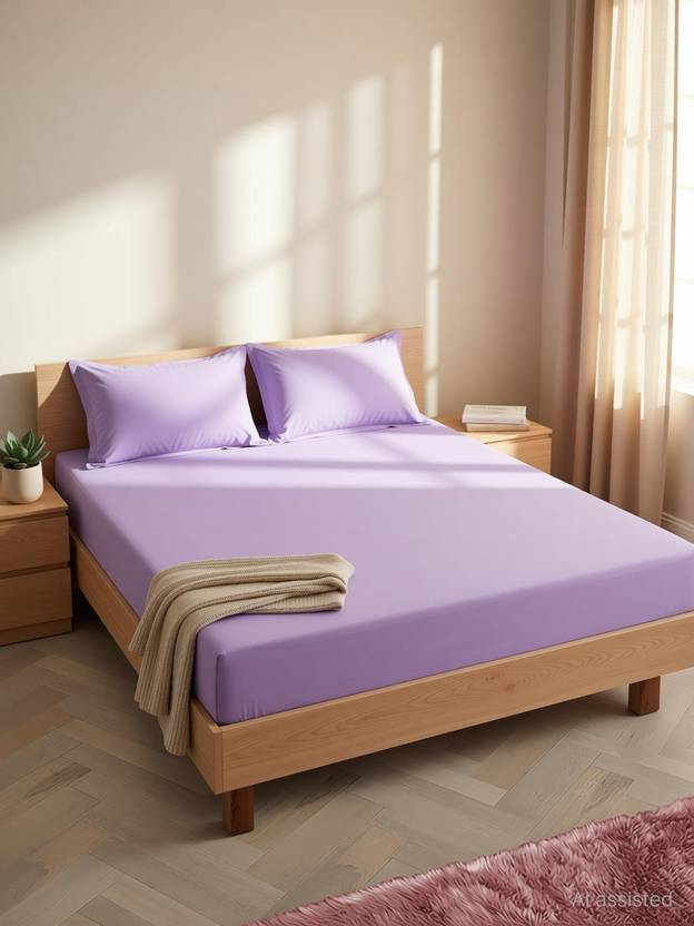 Romee Microfiber Queen Flat 150 TC Solid 1 Bedsheet with 2 Pillow Covers
