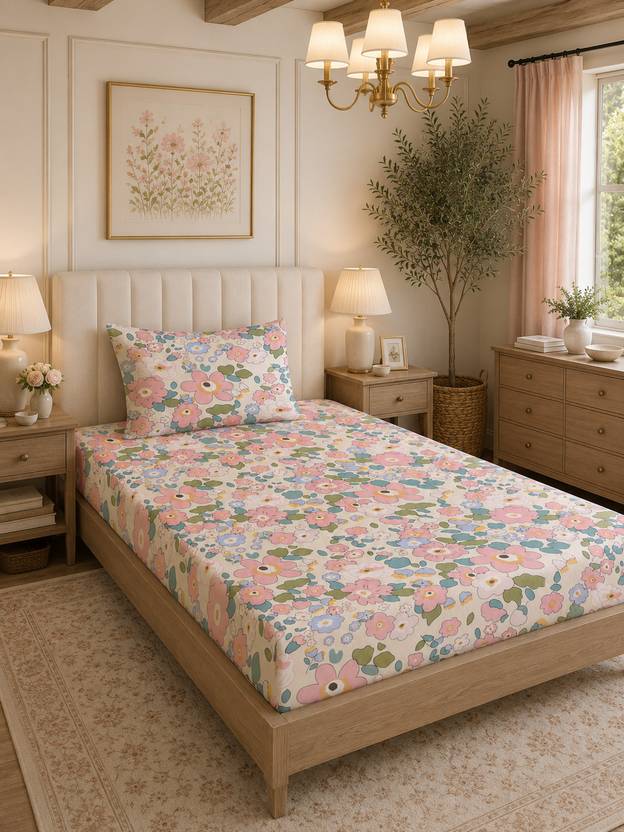 BeddingZone Cotton Single Flat 300 TC Printed 1 Summer Bedsheet