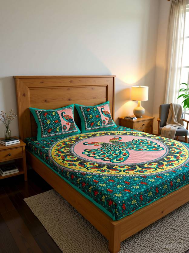 CLOTHOLOGY Cotton Double Flat 144 TC Printed 1 Summer Bedsheet with 2 Pillow Covers