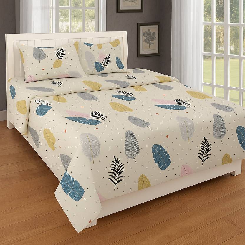 OLDENNA Cotton King Flat 250 TC Abstract 1 Bedsheet with 2 Pillow Covers