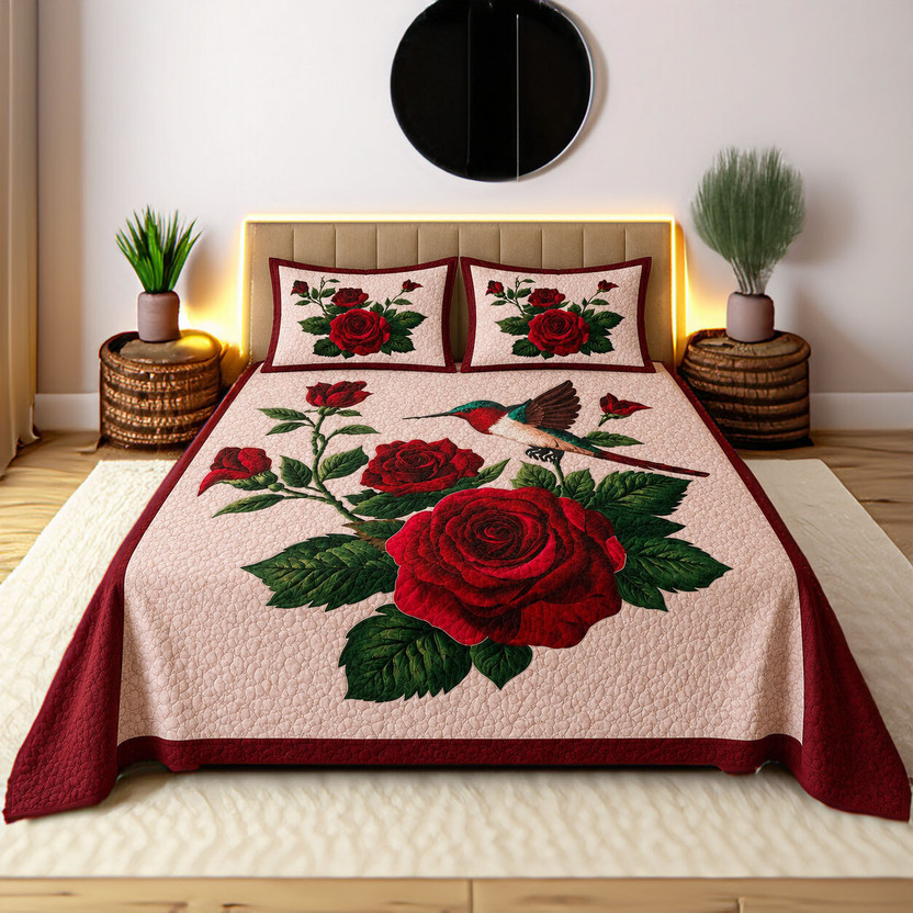 Red Rose & Bird bedsheet