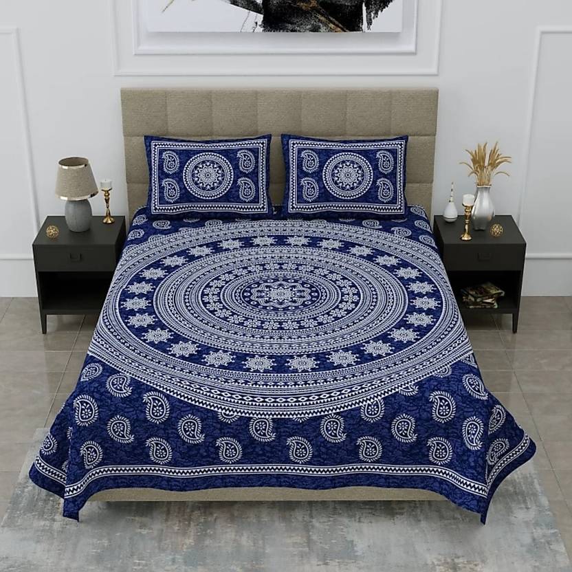 avtar Cotton Queen, King Flat 160 TC Printed 1 Bedsheet with 2 Pillow Covers