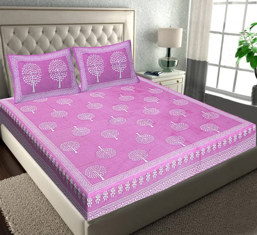 BedZone Cotton Double Flat 144 TC Jaipuri Prints 1 Bedsheet with 2 Pillow Covers