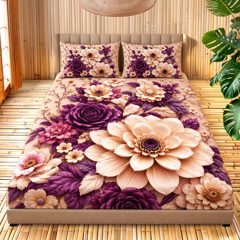 Purple Gold Floral bedsheet