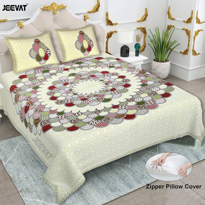 Jeevat 220 TC Cotton King Jaipuri Prints Flat Bedsheet Buy Jeevat 220