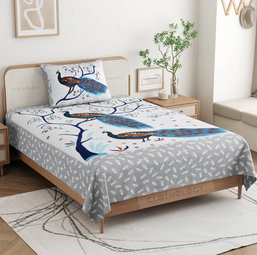 CLOTHOLOGY Cotton Single Flat 144 TC Printed 1 Bedsheet