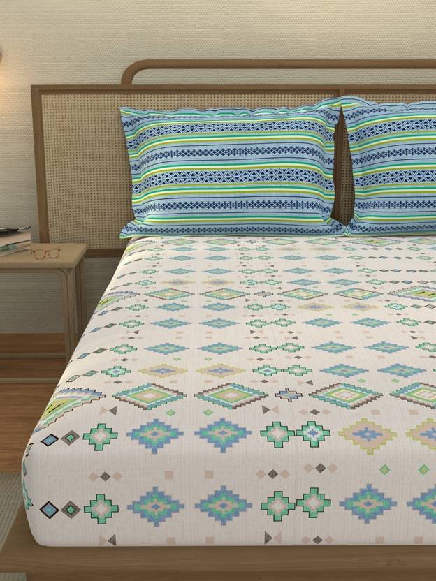 Portico New York Signature Cotton Double Flat 144 TC Self Design 1 Bedsheet