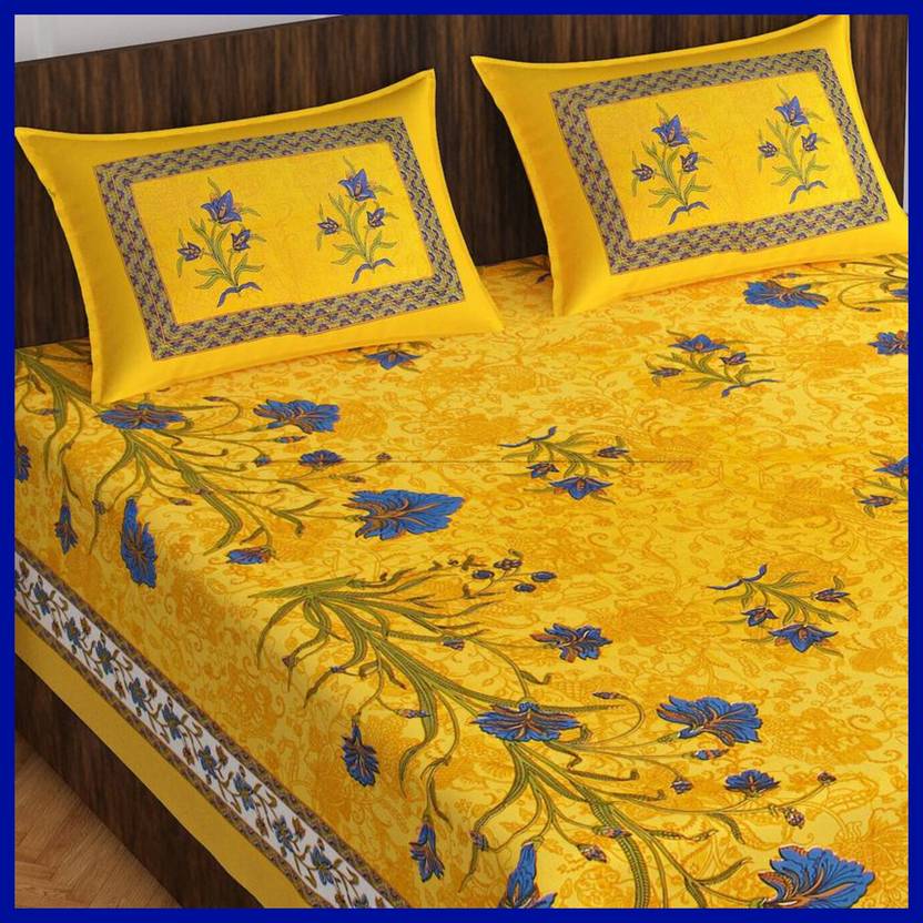 BedZone Cotton Double Flat 144 TC Jaipuri Prints 1 Bedsheet with 2 Pillow Covers