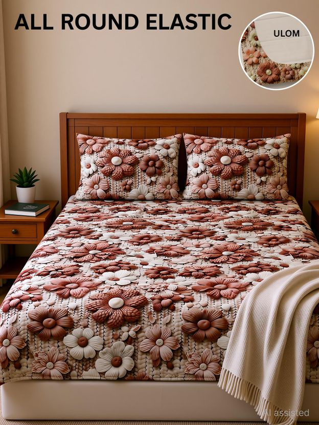 Ulom Cotton Double Fitted (Elastic) 220 TC 3D Printed 1 Bedsheet ...more - Image 1