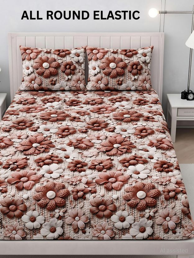 Ulom Cotton Double Fitted (Elastic) 220 TC 3D Printed 1 Bedsheet ...more - Image 2