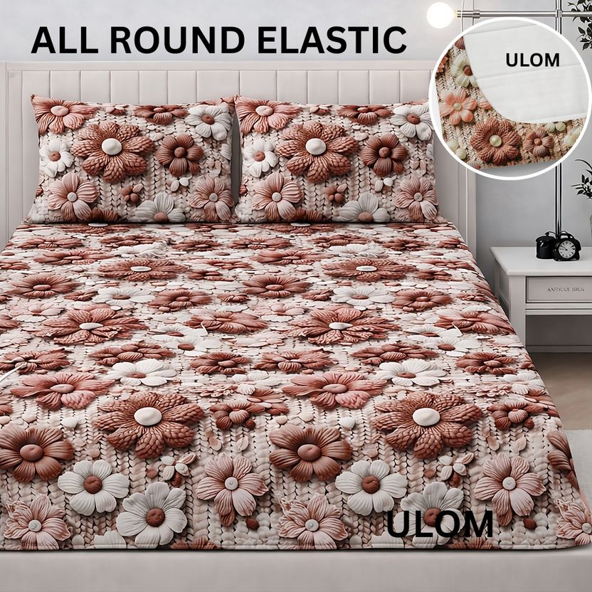 Ulom Cotton Double Fitted (Elastic) 220 TC 3D Printed 1 Bedsheet ...more - Image 4