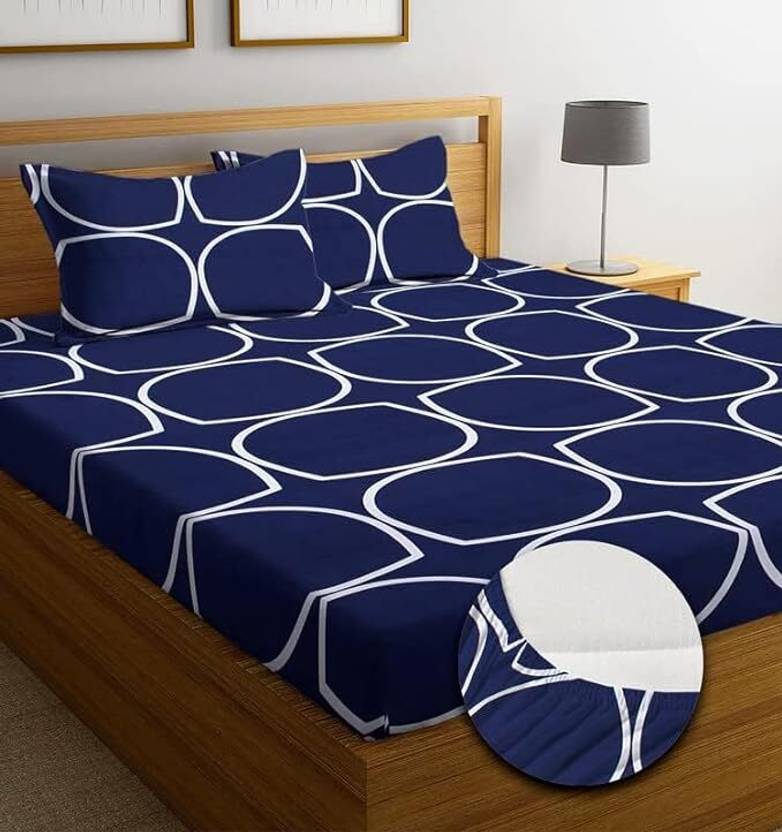 OLDENNA Microfiber Double Fitted (Elastic) 250 TC 3D Printed 1 Bedsheet with 2 Pillow Covers