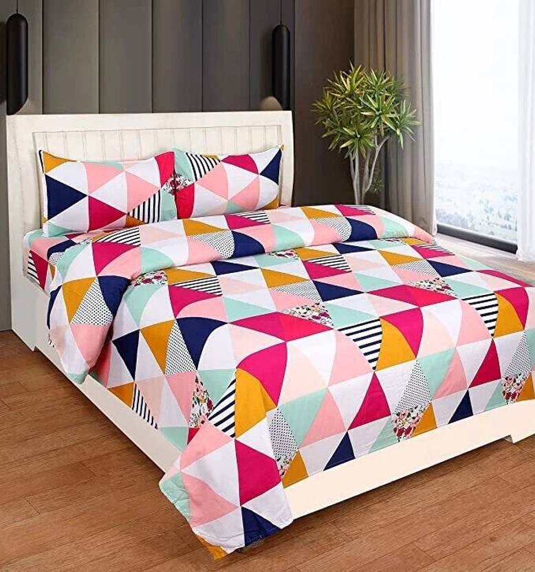 ANIKET Polycotton Double Flat 180 TC Printed 1 Bedsheet with 2 Pillow Covers