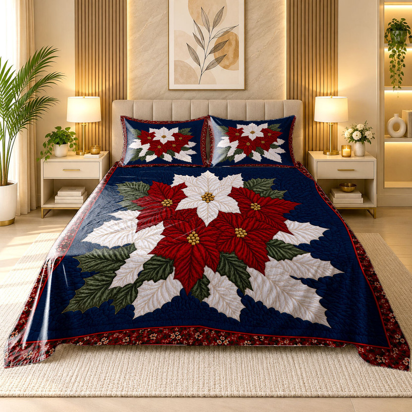 Navy Poinsettia Floral bedsheet