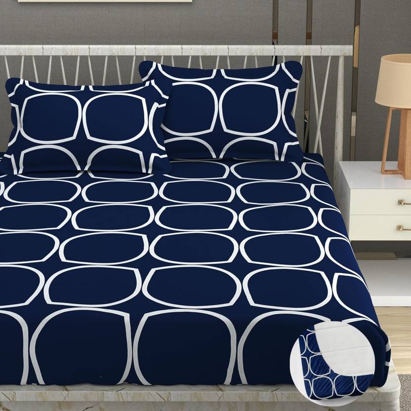 ANTICCA INDIA Cotton Blend Double Fitted (Elastic) 240 TC Printed 1 Bedsheet with 2 Pillow Covers