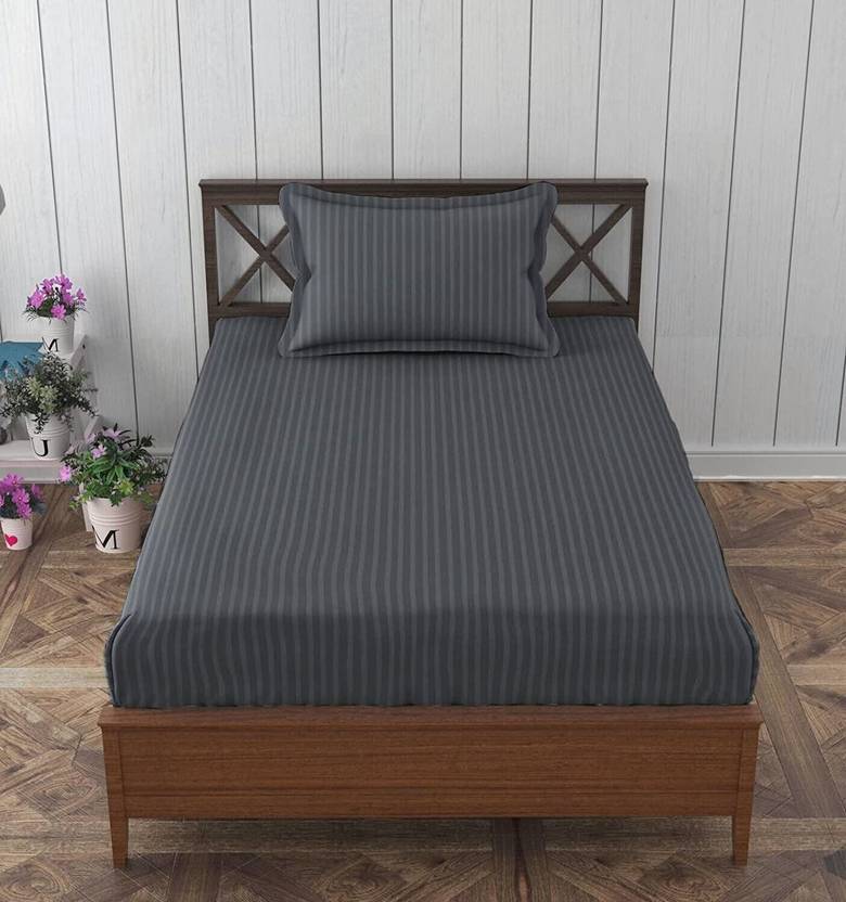 HOMYBEES Cotton Single Flat 210 TC Striped 1 Bedsheet