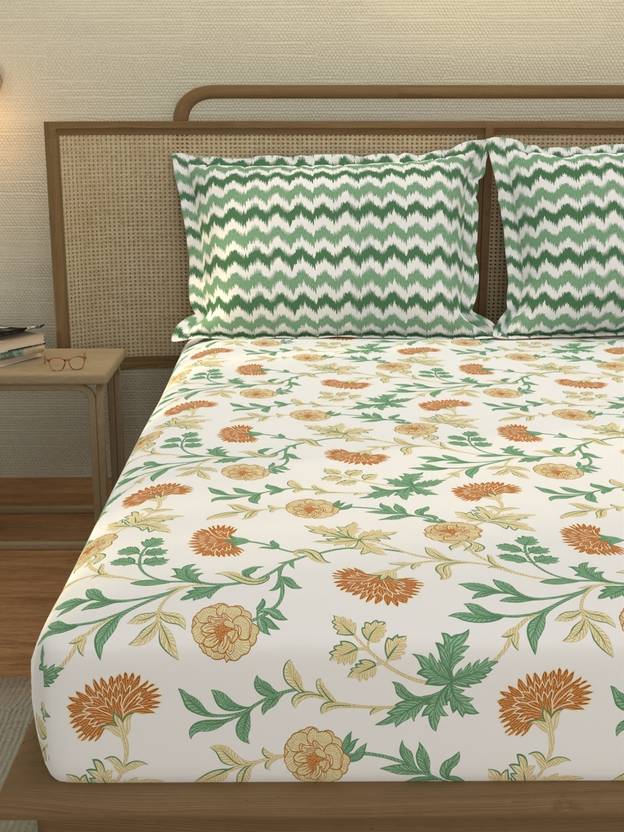 Portico New York Signature Cotton Double Flat 144 TC Self Design 1 Bedsheet