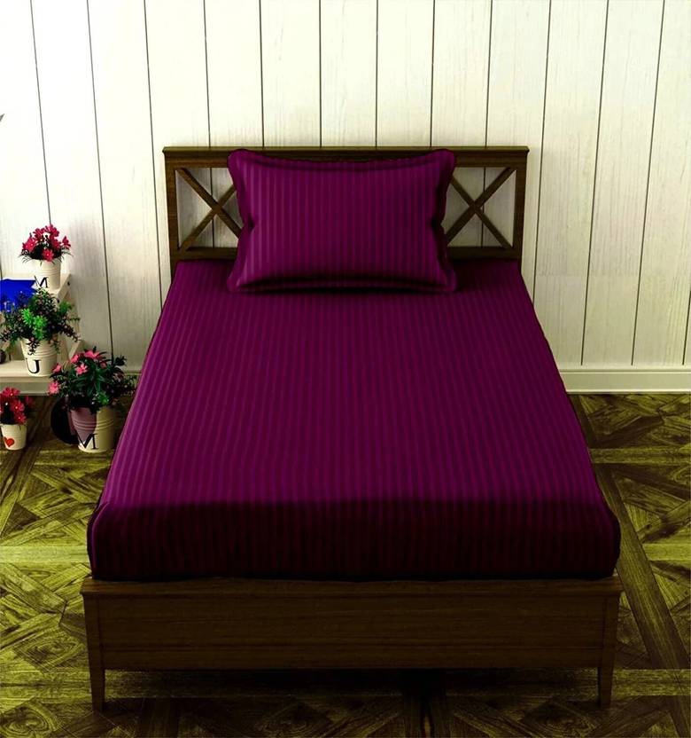 HOMYBEES Cotton Single Flat 210 TC Striped 1 Bedsheet