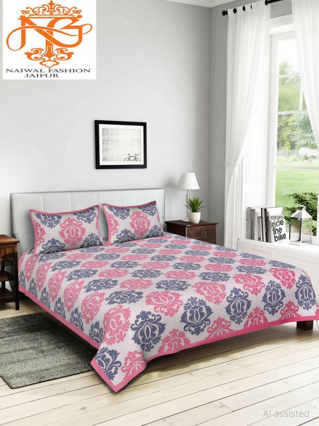 Aranatha Enterprises Cotton Double Flat 151 TC Floral 3 Bedsheets with 6 Pillow Covers