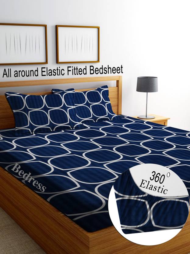 Bedress Cotton Double Fitted (Elastic) 210 TC Printed 1 Bedsheet with 2 Pillow Covers