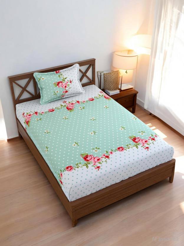 HOMYBEES Cotton Single Fitted (Elastic) 220 TC Abstract 1 Bedsheet