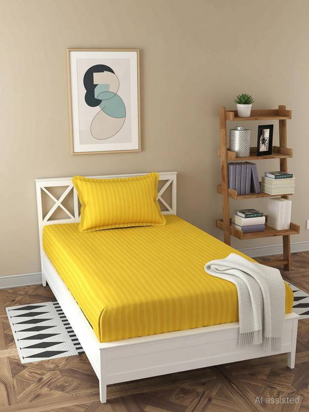 BROMWICK Microfiber Single Flat 300 TC Striped 1 Bedsheet with 2 Pillow Covers