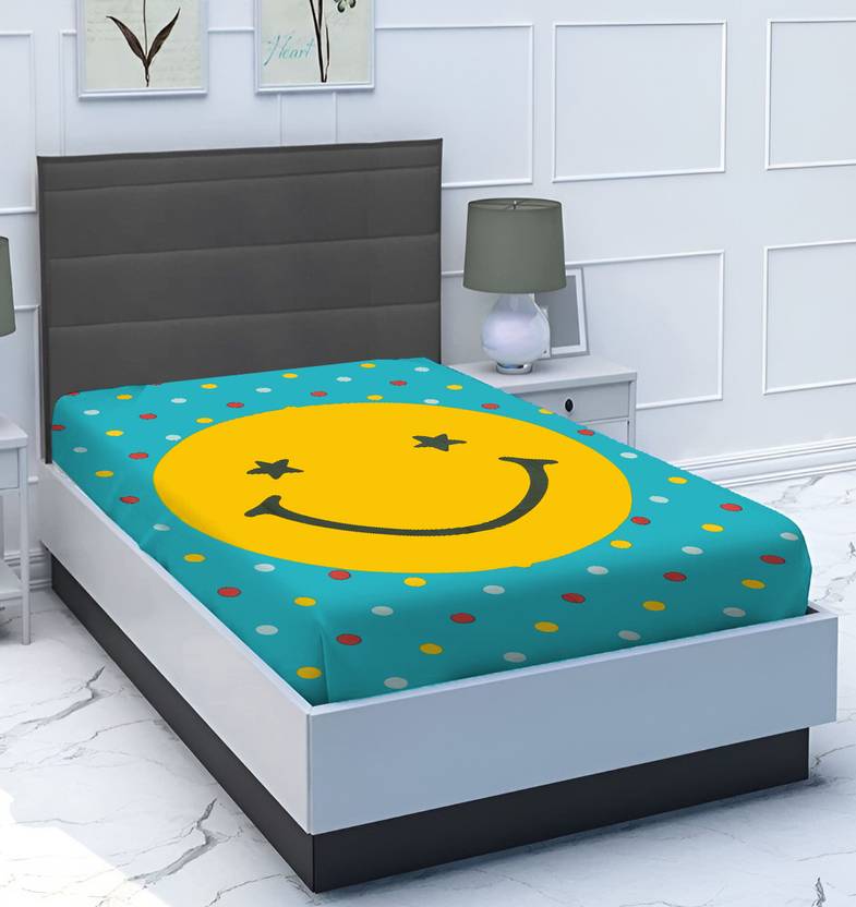 SPANGLE Polycotton Single Flat 144 TC Printed 1 Bedsheet with 2 Pillow Covers