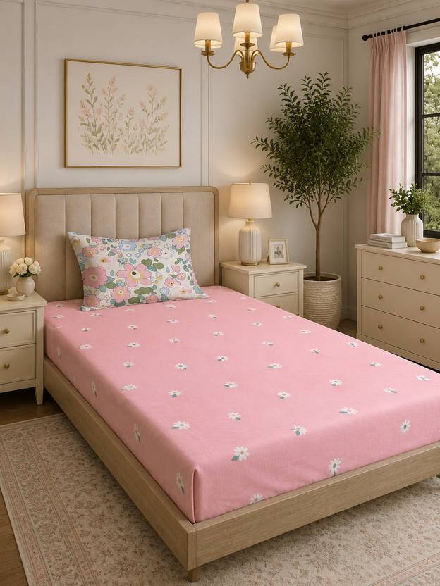 BeddingZone Cotton Single Flat 300 TC Floral 1 Summer Bedsheet