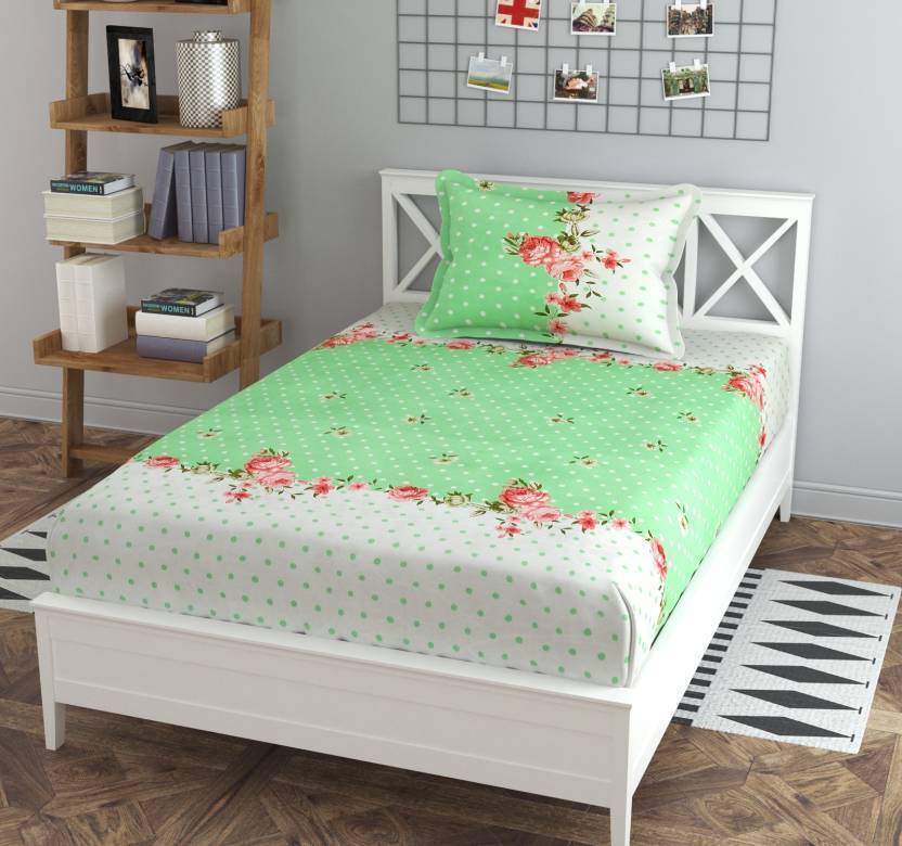 BM Decor 160 TC Microfiber Single Floral Fitted (Elastic) Bedsheet