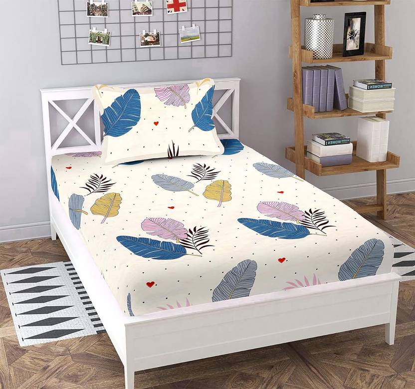 HOMYBEES Cotton Single Fitted (Elastic) 220 TC Abstract 1 Bedsheet