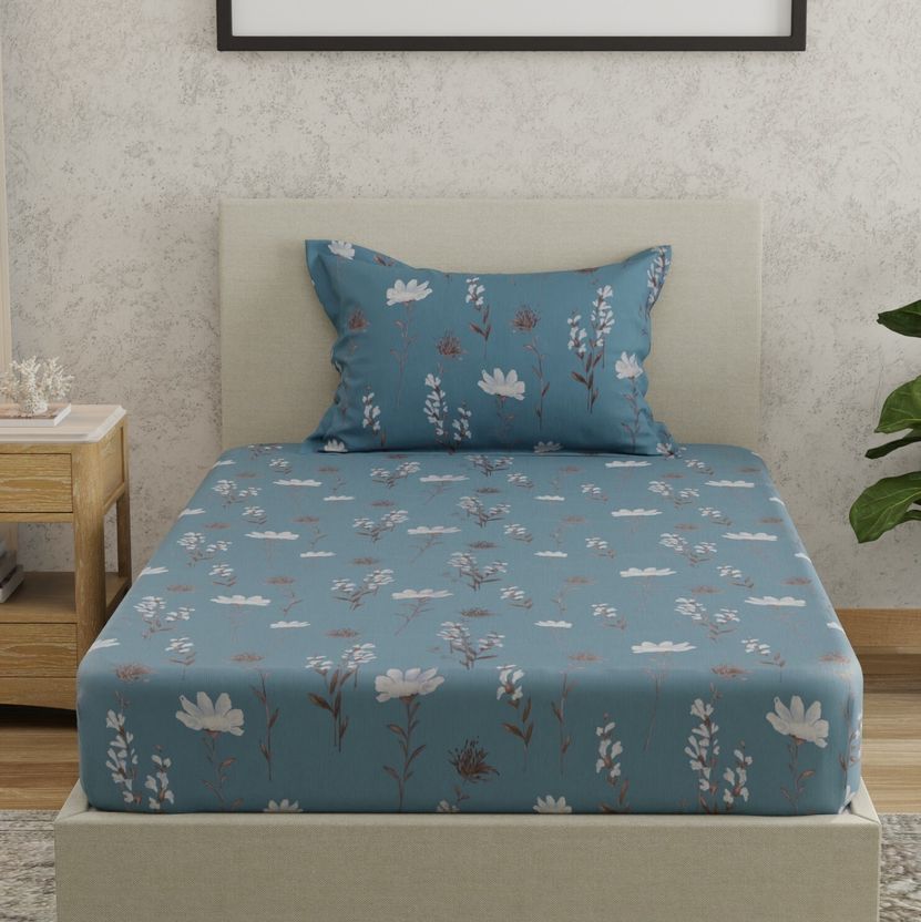 Huesland Cotton Single Flat 144 TC Floral Bedsheet with 2 Pillow - Image 9