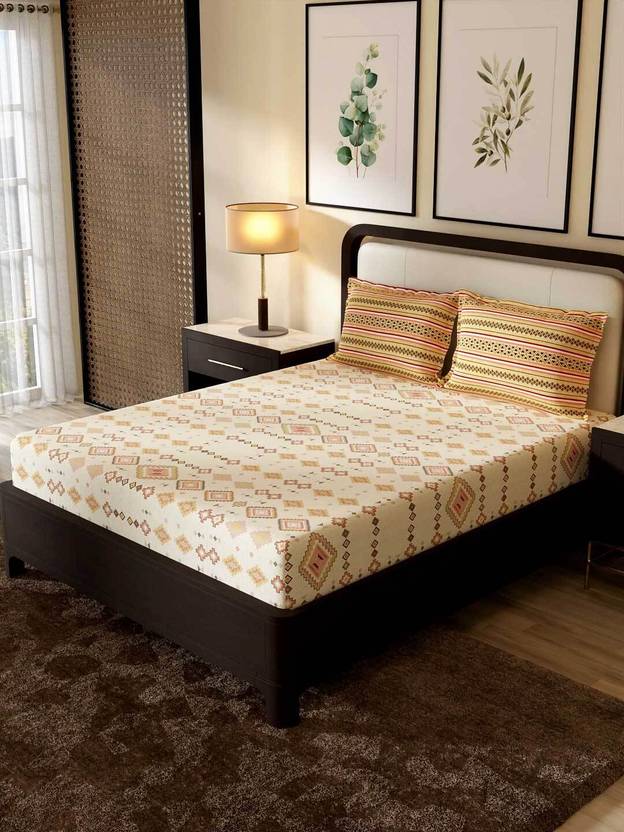 Portico New York Signature Cotton Double Flat 144 TC Self Design 1 Bedsheet