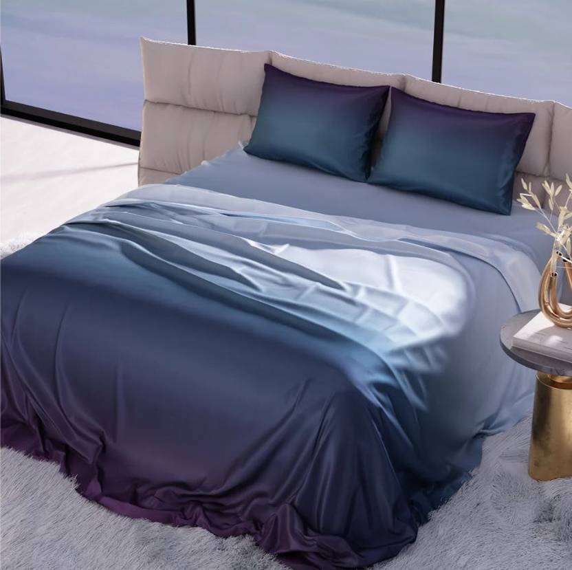 CARLTON LONDON Cotton Blend King Flat 300 TC Solid 1 AC Bedsheet with 2 Pillow Covers