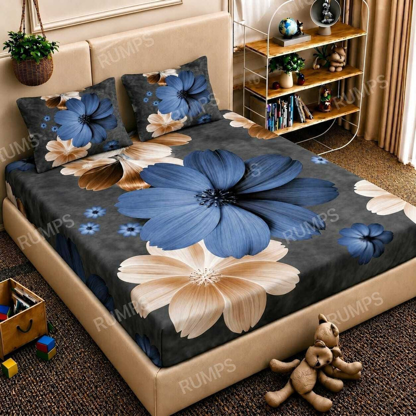Blue Grey Flower bedsheet