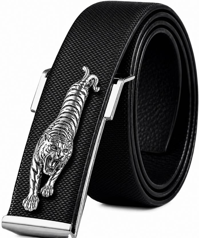 Avikon Imperial Men Evening, Casual, Formal, Party Black, Silver Artificial Leather Belt
