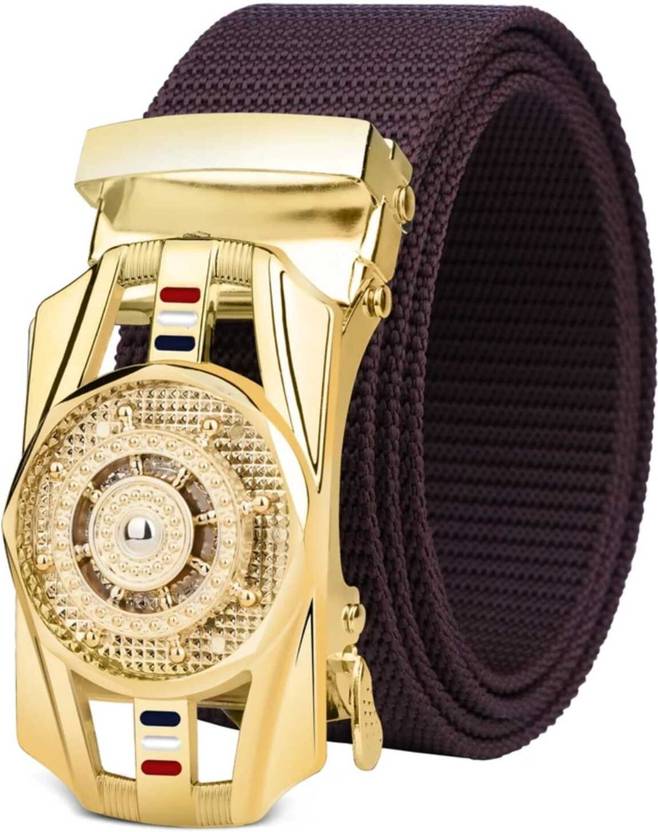 buffcage Men Party, Evening, Casual, Formal Maroon, Gold Canvas, Nylon Belt