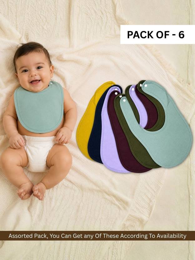 RIGO Jr Cotton Terry Baby Feeding Bibs - Multicolor - Pack of 6(0-24 Months)