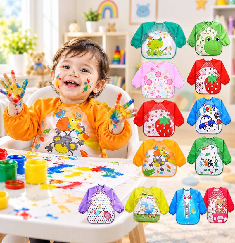 MOMISY Baby Waterproof Full Sleeve Feeding Bib for Kids Any Random Color