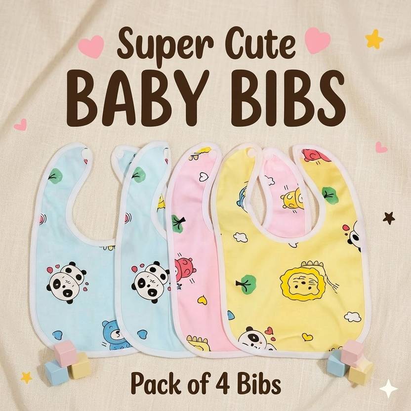 MOMSCAPE Baby Waterproof Feeding Bibs Soft Cotton Cute Print Double Layer Protection