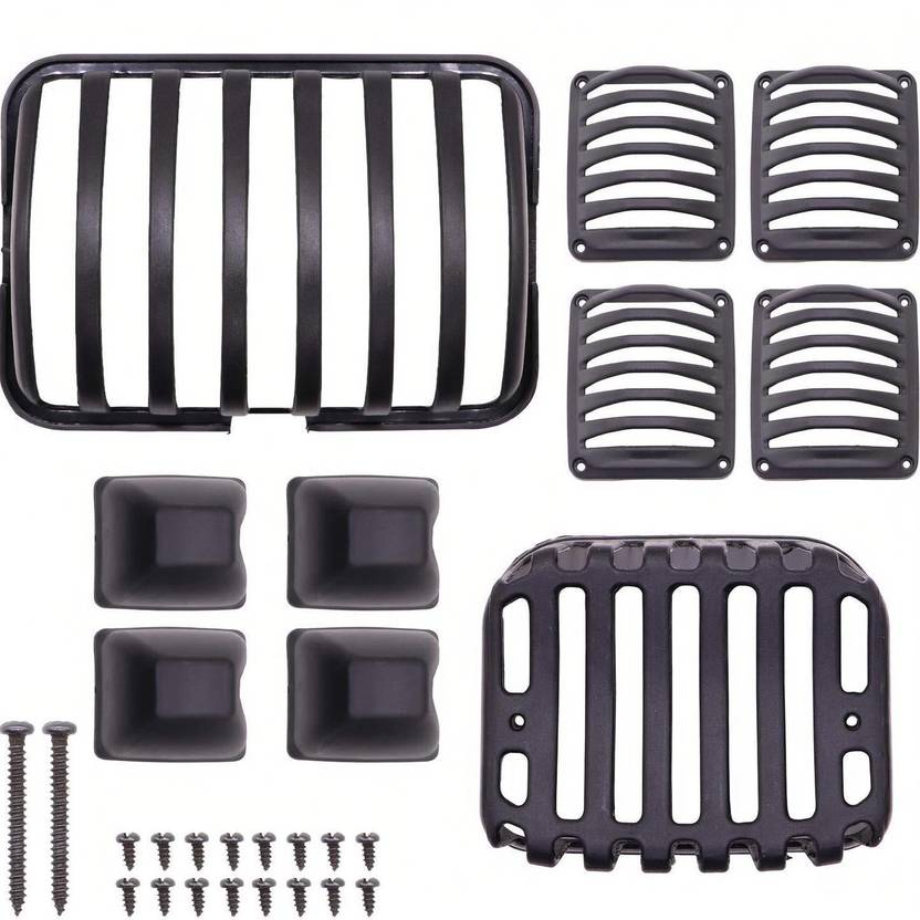 Bullkartzone PVC Front Rear Head Light, Tail Light & Indicator Grill Cover Set Compatible With Hero Splendor (Black) Bike Headlight Grill